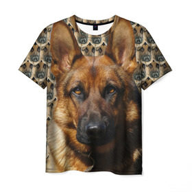 Мужская футболка 3D с принтом Овчарка в Екатеринбурге, 100% полиэфир | прямой крой, круглый вырез горловины, длина до линии бедер | любимец | овчарка | пес | песик | питомец | собака | собаки