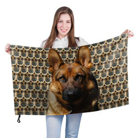Флаг 3D с принтом Овчарка в Екатеринбурге, 100% полиэстер | плотность ткани — 95 г/м2, размер — 67 х 109 см. Принт наносится с одной стороны | любимец | овчарка | пес | песик | питомец | собака | собаки