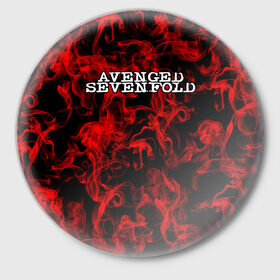 Значок с принтом Avenged Sevenfold в Екатеринбурге,  металл | круглая форма, металлическая застежка в виде булавки | Тематика изображения на принте: avenged sevenfold | metal | rock | sevenfold | группа | отомщенный | отомщенный семикратно | рок | рокеры