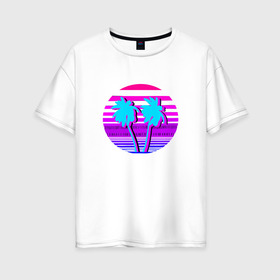 Женская футболка хлопок Oversize с принтом пальмы 80 в Екатеринбурге, 100% хлопок | свободный крой, круглый ворот, спущенный рукав, длина до линии бедер
 | 8 bit | восьмидесятые | новая волна | ретро вейв