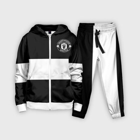 Детский костюм 3D с принтом FC Manchester United в Екатеринбурге,  |  | black   white | england | football | logo | manchester united | sport | англия | арт | лига | лого | манчестер юнайтед | спорт | текстура | фк | футбол | футбольный клуб | черно белый | эмблема