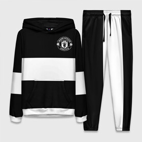 Женский костюм 3D (с толстовкой) с принтом FC Manchester United в Екатеринбурге,  |  | black   white | england | football | logo | manchester united | sport | англия | арт | лига | лого | манчестер юнайтед | спорт | текстура | фк | футбол | футбольный клуб | черно белый | эмблема