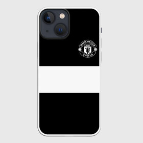 Чехол для iPhone 13 mini с принтом FC Manchester United в Екатеринбурге,  |  | Тематика изображения на принте: black   white | england | football | logo | manchester united | sport | англия | арт | лига | лого | манчестер юнайтед | спорт | текстура | фк | футбол | футбольный клуб | черно белый | эмблема