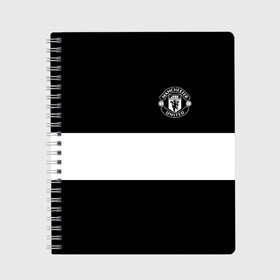 Тетрадь с принтом FC Manchester United в Екатеринбурге, 100% бумага | 48 листов, плотность листов — 60 г/м2, плотность картонной обложки — 250 г/м2. Листы скреплены сбоку удобной пружинной спиралью. Уголки страниц и обложки скругленные. Цвет линий — светло-серый
 | black   white | england | football | logo | manchester united | sport | англия | арт | лига | лого | манчестер юнайтед | спорт | текстура | фк | футбол | футбольный клуб | черно белый | эмблема