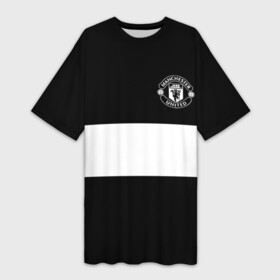 Платье-футболка 3D с принтом FC Manchester United в Екатеринбурге,  |  | black   white | england | football | logo | manchester united | sport | англия | арт | лига | лого | манчестер юнайтед | спорт | текстура | фк | футбол | футбольный клуб | черно белый | эмблема