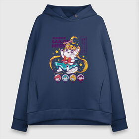 Женское худи Oversize хлопок с принтом Sailor Moon в Екатеринбурге, френч-терри — 70% хлопок, 30% полиэстер. Мягкий теплый начес внутри —100% хлопок | боковые карманы, эластичные манжеты и нижняя кромка, капюшон на магнитной кнопке | кот | котики | сейлор мун