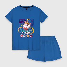 Женская пижама с шортиками хлопок с принтом Sailor Moon в Екатеринбурге, 100% хлопок | футболка прямого кроя, шорты свободные с широкой мягкой резинкой | кот | котики | сейлор мун