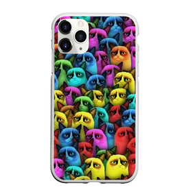 Чехол для iPhone 11 Pro матовый с принтом Разноцветные сердитые коты в Екатеринбурге, Силикон |  | cat | grumpy | грустный | злой | кот | кошка | мем | паттерн | радуга