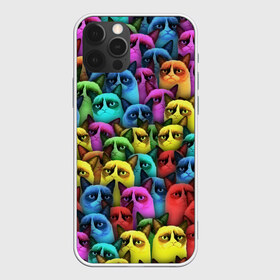 Чехол для iPhone 12 Pro Max с принтом Разноцветные сердитые коты в Екатеринбурге, Силикон |  | Тематика изображения на принте: cat | grumpy | грустный | злой | кот | кошка | мем | паттерн | радуга