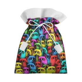 Подарочный 3D мешок с принтом Разноцветные сердитые коты в Екатеринбурге, 100% полиэстер | Размер: 29*39 см | cat | grumpy | грустный | злой | кот | кошка | мем | паттерн | радуга