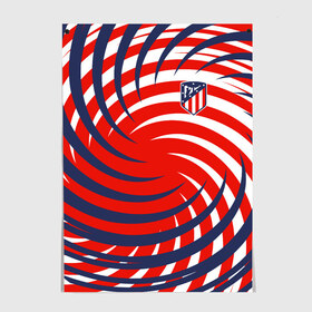 Постер с принтом Atletico Madrid в Екатеринбурге, 100% бумага
 | бумага, плотность 150 мг. Матовая, но за счет высокого коэффициента гладкости имеет небольшой блеск и дает на свету блики, но в отличии от глянцевой бумаги не покрыта лаком | атлетико мадрид | полосы | эмблема