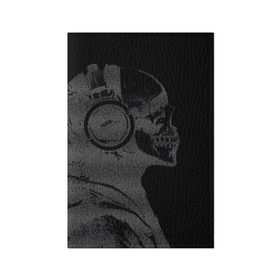 Обложка для паспорта матовая кожа с принтом Музыкальный череп в Екатеринбурге, натуральная матовая кожа | размер 19,3 х 13,7 см; прозрачные пластиковые крепления | Тематика изображения на принте: 