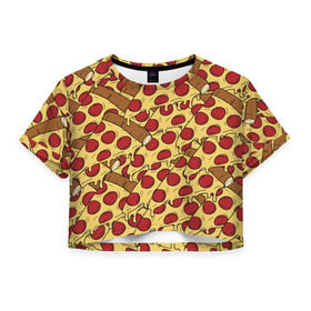 Женская футболка 3D укороченная с принтом Pizza в Екатеринбурге, 100% полиэстер | круглая горловина, длина футболки до линии талии, рукава с отворотами | cheese | fast food | food | junk food | pizza | еда | пицца | сыр | фастфут