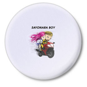 Значок с принтом Sayonara boy в Екатеринбурге,  металл | круглая форма, металлическая застежка в виде булавки | 
