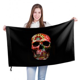 Флаг 3D с принтом Череп в Екатеринбурге, 100% полиэстер | плотность ткани — 95 г/м2, размер — 67 х 109 см. Принт наносится с одной стороны | зомби | скелет | цветок | цветы | череп