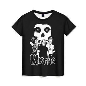 Женская футболка 3D с принтом Misfits в Екатеринбурге, 100% полиэфир ( синтетическое хлопкоподобное полотно) | прямой крой, круглый вырез горловины, длина до линии бедер | horror | punk | rock | альтернатива | группа | мисфитс | неприкаянные | панк | рок | хоррор