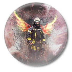 Значок с принтом Пожарный в Екатеринбурге,  металл | круглая форма, металлическая застежка в виде булавки | Тематика изображения на принте: 