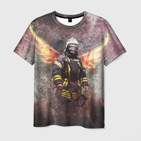 Мужская футболка 3D с принтом Пожарный в Екатеринбурге, 100% полиэфир | прямой крой, круглый вырез горловины, длина до линии бедер | Тематика изображения на принте: 