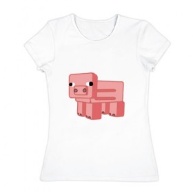 Женская футболка хлопок с принтом Minecraft Pig в Екатеринбурге, 100% хлопок | прямой крой, круглый вырез горловины, длина до линии бедер, слегка спущенное плечо | minecraft pigminecraft | майнкрафт