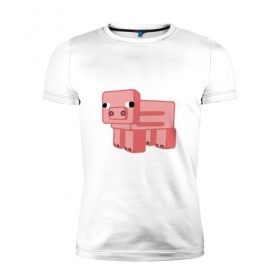 Мужская футболка премиум с принтом Minecraft Pig в Екатеринбурге, 92% хлопок, 8% лайкра | приталенный силуэт, круглый вырез ворота, длина до линии бедра, короткий рукав | minecraft pigminecraft | майнкрафт