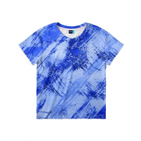 Детская футболка 3D с принтом Брызги и полосы-3 в Екатеринбурге, 100% гипоаллергенный полиэфир | прямой крой, круглый вырез горловины, длина до линии бедер, чуть спущенное плечо, ткань немного тянется | абстракция | брызги краски | кляксы | полосы | пятна | разводы | синий