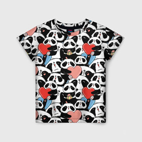 Детская футболка 3D с принтом Funny Panda в Екатеринбурге, 100% гипоаллергенный полиэфир | прямой крой, круглый вырез горловины, длина до линии бедер, чуть спущенное плечо, ткань немного тянется | bear | heart | positive | медведь | мишка | орнамент | панда | подарок | позитив | сердечки | сердце | сюрприз | узор