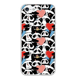 Чехол для iPhone 5/5S матовый с принтом Funny Panda в Екатеринбурге, Силикон | Область печати: задняя сторона чехла, без боковых панелей | bear | heart | positive | медведь | мишка | орнамент | панда | подарок | позитив | сердечки | сердце | сюрприз | узор