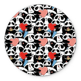Коврик круглый с принтом Funny Panda в Екатеринбурге, резина и полиэстер | круглая форма, изображение наносится на всю лицевую часть | bear | heart | positive | медведь | мишка | орнамент | панда | подарок | позитив | сердечки | сердце | сюрприз | узор