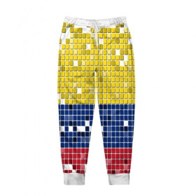 Мужские брюки 3D с принтом Флаг Колумбии в Екатеринбурге, 100% полиэстер | манжеты по низу, эластичный пояс регулируется шнурком, по бокам два кармана без застежек, внутренняя часть кармана из мелкой сетки | пиксельный