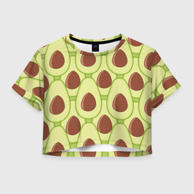 Женская футболка 3D укороченная с принтом Авокадо в Екатеринбурге, 100% полиэстер | круглая горловина, длина футболки до линии талии, рукава с отворотами | avocado | food | fruit | pattern | vegan | vegetarian | авокадо | веган | вегетарианство | еда | паттерн | правильное питание | фрукт