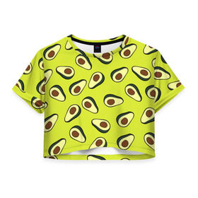 Женская футболка 3D укороченная с принтом Авокадо в Екатеринбурге, 100% полиэстер | круглая горловина, длина футболки до линии талии, рукава с отворотами | avocado | food | fruit | pattern | vegan | vegetarian | авокадо | веган | вегетарианство | еда | паттерн | правильное питание | фрукт