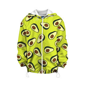 Детская куртка 3D с принтом Авокадо в Екатеринбурге, 100% полиэстер | застежка — молния, подол и капюшон оформлены резинкой с фиксаторами, по бокам — два кармана без застежек, один потайной карман на груди, плотность верхнего слоя — 90 г/м2; плотность флисового подклада — 260 г/м2 | avocado | food | fruit | pattern | vegan | vegetarian | авокадо | веган | вегетарианство | еда | паттерн | правильное питание | фрукт
