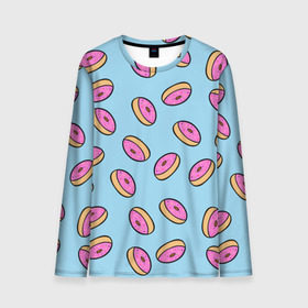 Мужской лонгслив 3D с принтом Пончики в Екатеринбурге, 100% полиэстер | длинные рукава, круглый вырез горловины, полуприлегающий силуэт | doughnut | food | pattern | sweet | vegan | vegetarian | веган | вегетарианство | еда | паттерн | пончик | сладкое