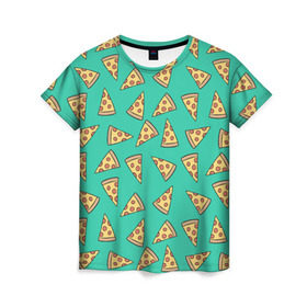 Женская футболка 3D с принтом Pizza в Екатеринбурге, 100% полиэфир ( синтетическое хлопкоподобное полотно) | прямой крой, круглый вырез горловины, длина до линии бедер | food | pattern | pizza | vegan | vegetarian | веган | вегетарианство | еда | паттерн | пицца