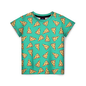 Детская футболка 3D с принтом Pizza в Екатеринбурге, 100% гипоаллергенный полиэфир | прямой крой, круглый вырез горловины, длина до линии бедер, чуть спущенное плечо, ткань немного тянется | food | pattern | pizza | vegan | vegetarian | веган | вегетарианство | еда | паттерн | пицца