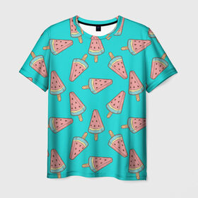 Мужская футболка 3D с принтом Ice cream Watermelon в Екатеринбурге, 100% полиэфир | прямой крой, круглый вырез горловины, длина до линии бедер | food | ice cream | pattern | sweet | vegetarian | watermelon | арбуз | вегетарианство | еда | мороженое | паттерн | правильное питание | сладкое