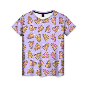 Женская футболка 3D с принтом Пицца Мун в Екатеринбурге, 100% полиэфир ( синтетическое хлопкоподобное полотно) | прямой крой, круглый вырез горловины, длина до линии бедер | food | pattern | pizza | sailor moon | еда | паттерн | пицца | сейлор мун