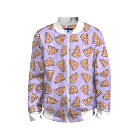 Детский бомбер 3D с принтом Пицца Мун в Екатеринбурге, 100% полиэстер | застегивается на молнию, по бокам два кармана без застежек, мягкие манжеты, по низу бомбера и на воротнике — эластичная резинка | Тематика изображения на принте: food | pattern | pizza | sailor moon | еда | паттерн | пицца | сейлор мун