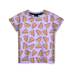 Детская футболка 3D с принтом Пицца Мун в Екатеринбурге, 100% гипоаллергенный полиэфир | прямой крой, круглый вырез горловины, длина до линии бедер, чуть спущенное плечо, ткань немного тянется | food | pattern | pizza | sailor moon | еда | паттерн | пицца | сейлор мун