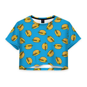 Женская футболка Cropp-top с принтом Бургеры в Екатеринбурге, 100% полиэстер | круглая горловина, длина футболки до линии талии, рукава с отворотами | burger | fast food | food | pattern | бургер | еда | паттерн | фастфуд