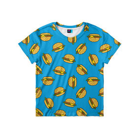 Детская футболка 3D с принтом Бургеры в Екатеринбурге, 100% гипоаллергенный полиэфир | прямой крой, круглый вырез горловины, длина до линии бедер, чуть спущенное плечо, ткань немного тянется | burger | fast food | food | pattern | бургер | еда | паттерн | фастфуд