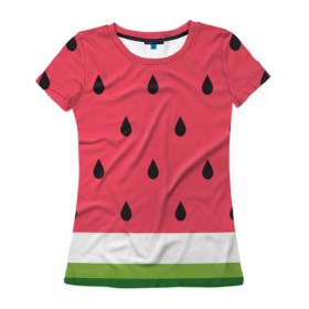 Женская футболка 3D с принтом Арбузная в Екатеринбурге, 100% полиэфир ( синтетическое хлопкоподобное полотно) | прямой крой, круглый вырез горловины, длина до линии бедер | food | pattern | vegan | vegetarian | watermelon | арбуз | веган | вегетарианство | еда | паттерн