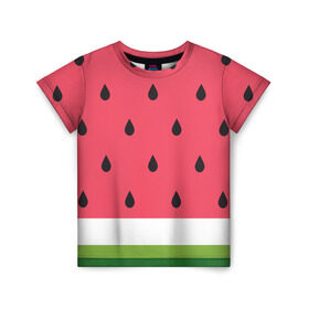 Детская футболка 3D с принтом Арбузная в Екатеринбурге, 100% гипоаллергенный полиэфир | прямой крой, круглый вырез горловины, длина до линии бедер, чуть спущенное плечо, ткань немного тянется | Тематика изображения на принте: food | pattern | vegan | vegetarian | watermelon | арбуз | веган | вегетарианство | еда | паттерн