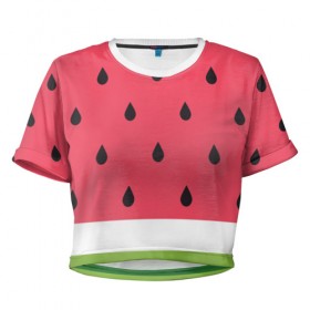 Женская футболка 3D укороченная с принтом Арбузная в Екатеринбурге, 100% полиэстер | круглая горловина, длина футболки до линии талии, рукава с отворотами | food | pattern | vegan | vegetarian | watermelon | арбуз | веган | вегетарианство | еда | паттерн