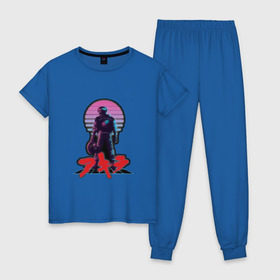 Женская пижама хлопок с принтом AKIRA - 80s в Екатеринбурге, 100% хлопок | брюки и футболка прямого кроя, без карманов, на брюках мягкая резинка на поясе и по низу штанин | akira   80s inspired kaneda | акира
