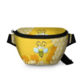 Поясная сумка 3D с принтом Пчелка в Екатеринбурге, 100% полиэстер | плотная ткань, ремень с регулируемой длиной, внутри несколько карманов для мелочей, основное отделение и карман с обратной стороны сумки застегиваются на молнию | животные | лето | мед | насекомые | природа | пчела | пчелка | соты