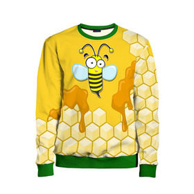 Детский свитшот 3D с принтом Пчелка в Екатеринбурге, 100% полиэстер | свободная посадка, прямой крой, мягкая тканевая резинка на рукавах и понизу свитшота | Тематика изображения на принте: животные | лето | мед | насекомые | природа | пчела | пчелка | соты