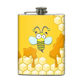 Фляга с принтом Пчелка в Екатеринбурге, металлический корпус | емкость 0,22 л, размер 125 х 94 мм. Виниловая наклейка запечатывается полностью | животные | лето | мед | насекомые | природа | пчела | пчелка | соты