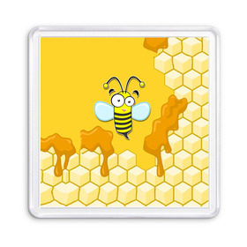 Магнит 55*55 с принтом Пчелка в Екатеринбурге, Пластик | Размер: 65*65 мм; Размер печати: 55*55 мм | Тематика изображения на принте: животные | лето | мед | насекомые | природа | пчела | пчелка | соты