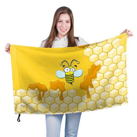 Флаг 3D с принтом Пчелка в Екатеринбурге, 100% полиэстер | плотность ткани — 95 г/м2, размер — 67 х 109 см. Принт наносится с одной стороны | животные | лето | мед | насекомые | природа | пчела | пчелка | соты